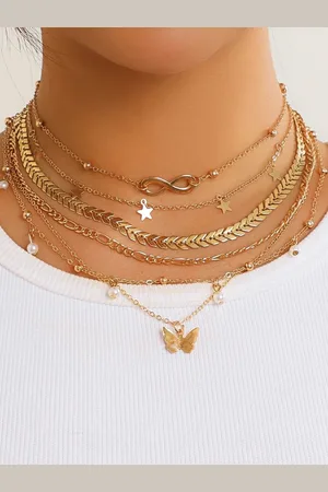 Jewels Galaxy Set Of 6 Gold-Plated Brass Layered Necklace