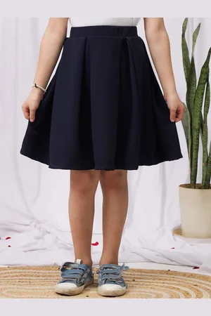 NEUDIS Girls Solid Flared Pleated Mini Skirt