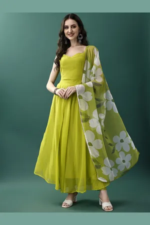 Ethnic Yard Sweetheart Neck Gotta Patti Pleated Anarkali Kurta With Trousers & Dupatta