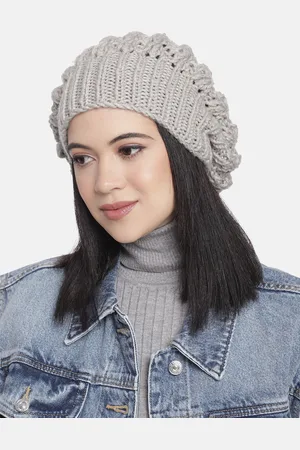 Magic Needles Women Off-White Self Design Beanie