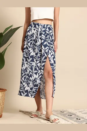 Mast & Harbour High Front Slit Floral Printed Pleated Wrap Skirt