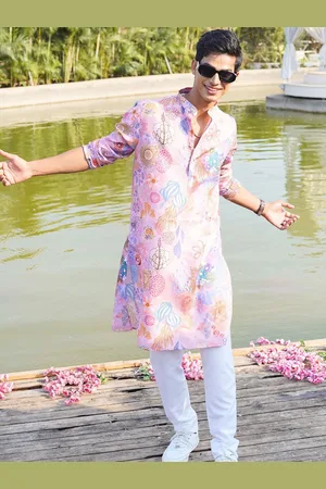 SHIWAM ETHNIX Floral Printed Mandarin Collar Cotton Straight Kurta