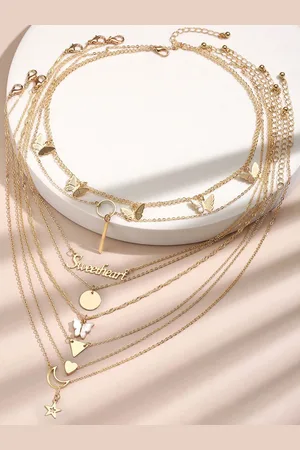 Jewels Galaxy Pack of 8 Gold-Plated Brass Layered Necklace