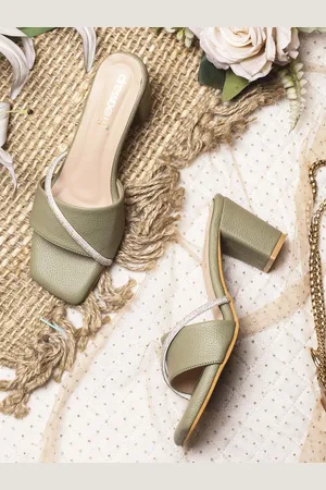 DressBerry Open Toe Embellished Block Mules