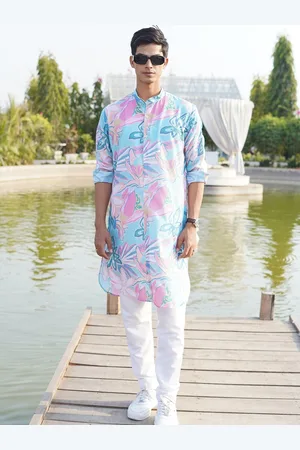 SHIWAM ETHNIX Floral Printed Mandarin Collar Straight Kurta With Pyjamas