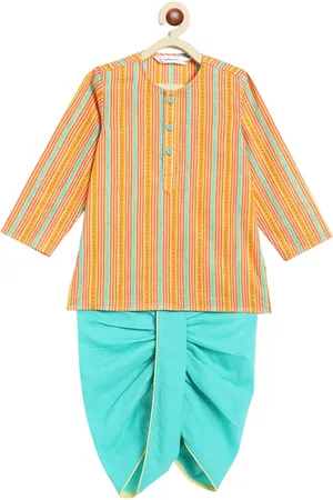 Campana Boys Striped Regular Pure Cotton Straight Kurta With Dhoti Pants