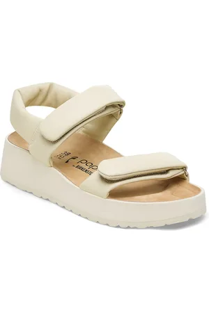 Birkenstock Papillio Theda Ecru Natural Leather Narrow Width Back-Strap Sandals
