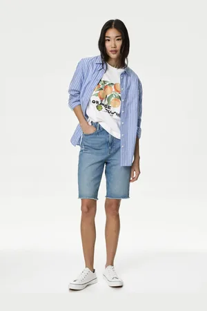 Marks & Spencer Women Printed Polo Collar Raw Edge T-shirt