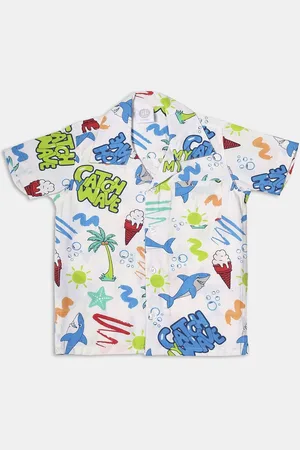 YK Boys Conversational Printed Cuban Collar Classic Casual Shirt