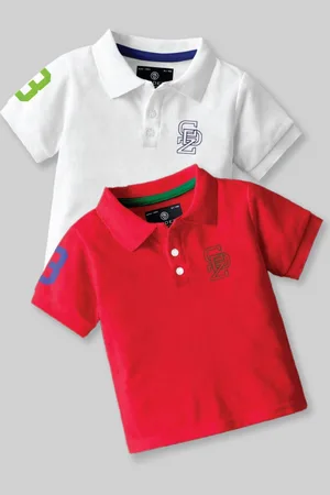 BAESD Boys Pack Of 2 Graphic Printed Polo Collar Cotton T-Shirt