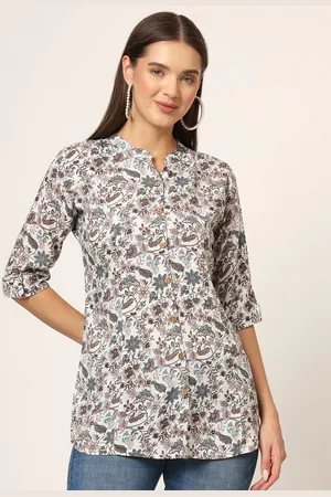 Divena World Women Floral Print Mandarin Collar Top