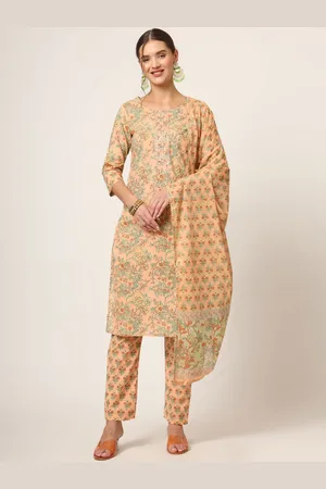 Divena World Floral Printed Gotta Patti Pure Cotton Straight Kurta & Trousers & Dupatta