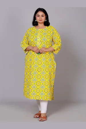 JC4U Plus Size Floral Printed Gotta Patti Straight Kurta
