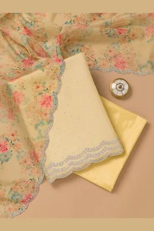 Koskii Floral Embellished Beads and Stones Unstitched Dress Material