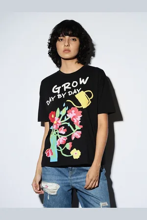ONLY Women Typography Printed Round Neck Cotton T-Shirt