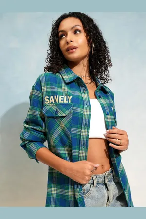 Tokyo Talkies Women Oversized Longline Check Printed Overshirt