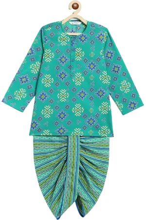Campana Boys Printed Regular Pure Cotton Straight Kurta With Dhoti Pants