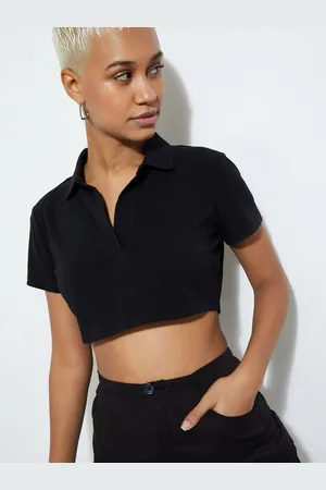 Max Collection URB_N Women Solid Cropped Polo T-shirt