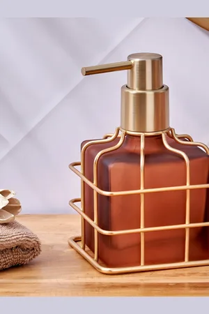 Home Centre Brown & Gold-Toned Glass Soap Dispenser