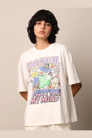 ONLY Women Typography Printed Round Neck Cotton Oversized T-Shirt