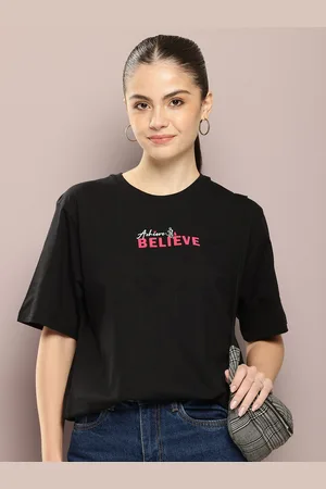 Dillinger Women Typography Printed Embossed Oversized T-shirt