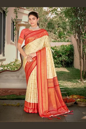 Ishin Zari Woven Striped Tassel Saree with Blouse