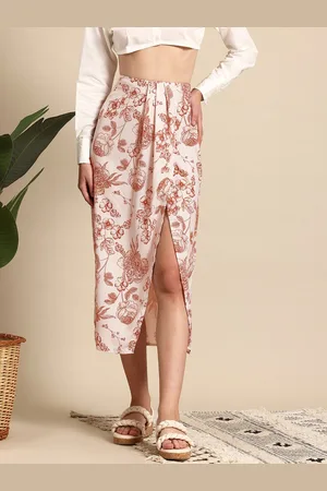 Mast & Harbour High Front Slit Floral Printed Pleated Wrap Skirt