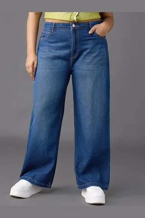 FREAKINS Women Wide Leg High-Rise Clean Look Light Fade Pure Cotton Jeans