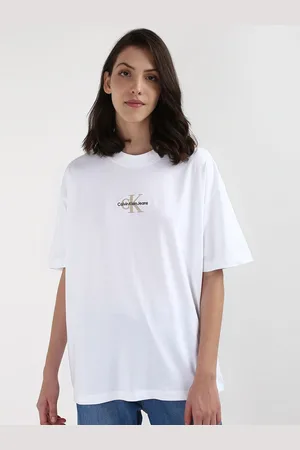 Calvin Klein Women High Neck Extended Sleeves Pockets T-shirt