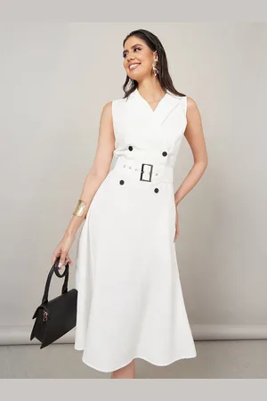 Styli White Notch Lapel Neck Sleeveless Blazer Midi Dress