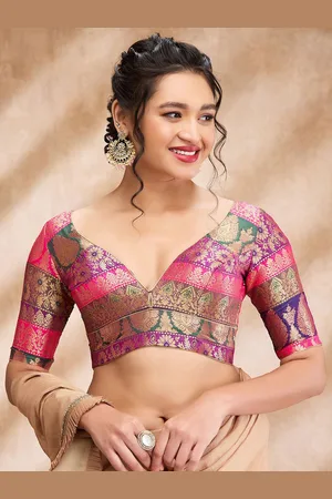 SALWAR STUDIO Woven Design Elbow Length Padded Saree Blouse
