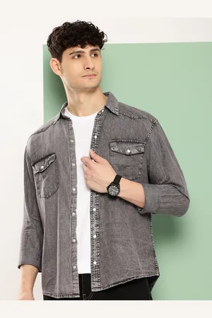VOXATI Men Standard Slim Fit Denim Casual Shirt