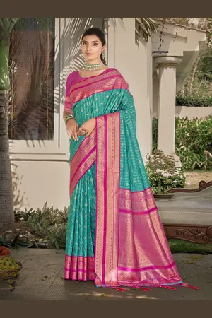 Ishin Zari Woven Striped Tassel Saree with Blouse