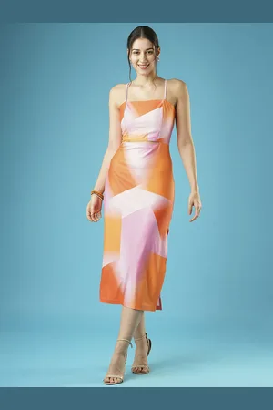 Globus Stretchable Abstract Print Strappy Shoulder Cut-Outs Sheath Midi Party Dress