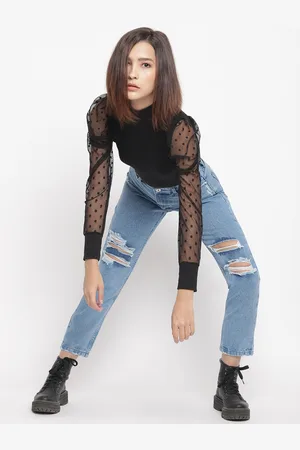 Belliskey Women Blue Boyfriend Fit Mildly Distressed Stretchable Jeans