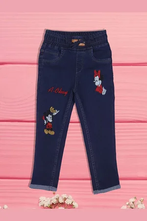 A-Okay Unisex Kids Jogger High-Rise Low Distress Embroidered Stretchable Jeans