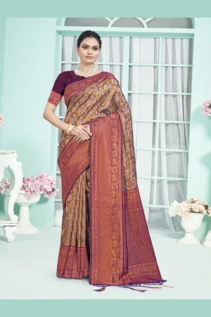 Ishin Ethnic Motif Zari Woven Tassel Saree with Blouse