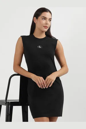 Calvin Klein Round Neck Sleeveless Pure Cotton Sheath Mini Dress