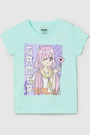 Max Collection Girls Graphic Printed Pure Cotton T-shirt
