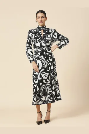 Chemistry Printed Cuffed Sleeves A-Line Midi Dress