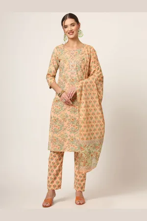Divena World Floral Printed Gotta Patti Pure Cotton Straight Kurta With Trousers & Dupatta
