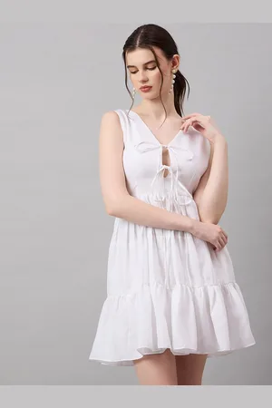 Roadster The Lifestyle Co. Tie Up Neck Sleeveless Cotton Fit & Flare Mini Dress