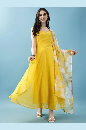 Ethnic Yard Sweetheart Neck Anarkali Gotta Patti Kurta With Trousers & Dupatta