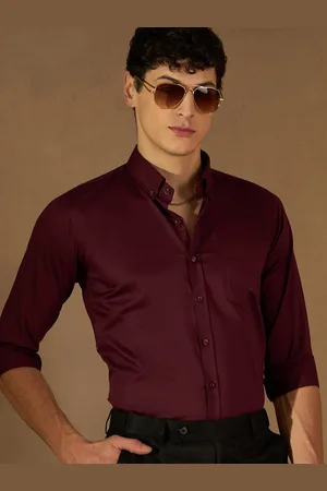DENNISON Men Burgundy Twill Comfort Regular Fit Solid Formal Shirt
