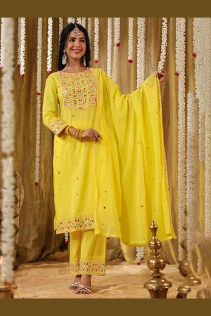 SCAKHI Floral Embroidered Pure Cotton Straight Kurta & Trousers & With Dupatta