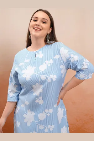 Ketch Women Plus Size Floral Printed Keyhole Neck Regular Straight Kurta