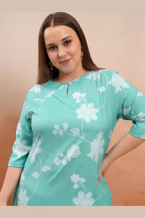 Ketch Plus Size Floral Printed Keyhole Neck Straight Kurta