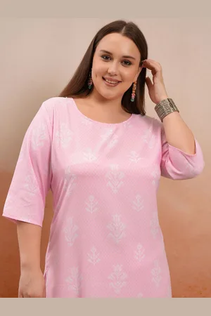 Ketch Women Plus Size Ethnic Motifs Printed Round Neck Thread Work Straight Kurta