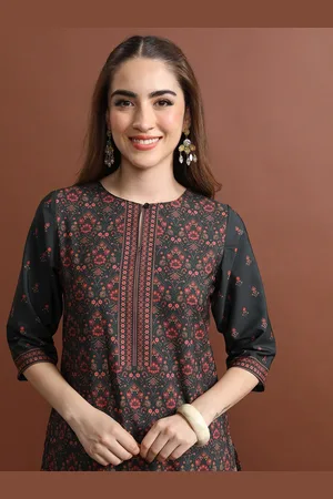 Ketch Ethnic Motifs Printed Keyhole Neck Straight Kurta
