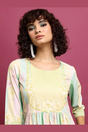 Ketch Floral Printed Pleated A-Line Kurta